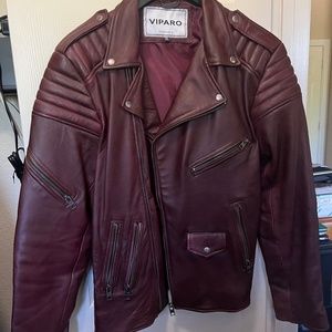Men’s burgundy Padded leather biker jacket  by Viparo Designer leathers